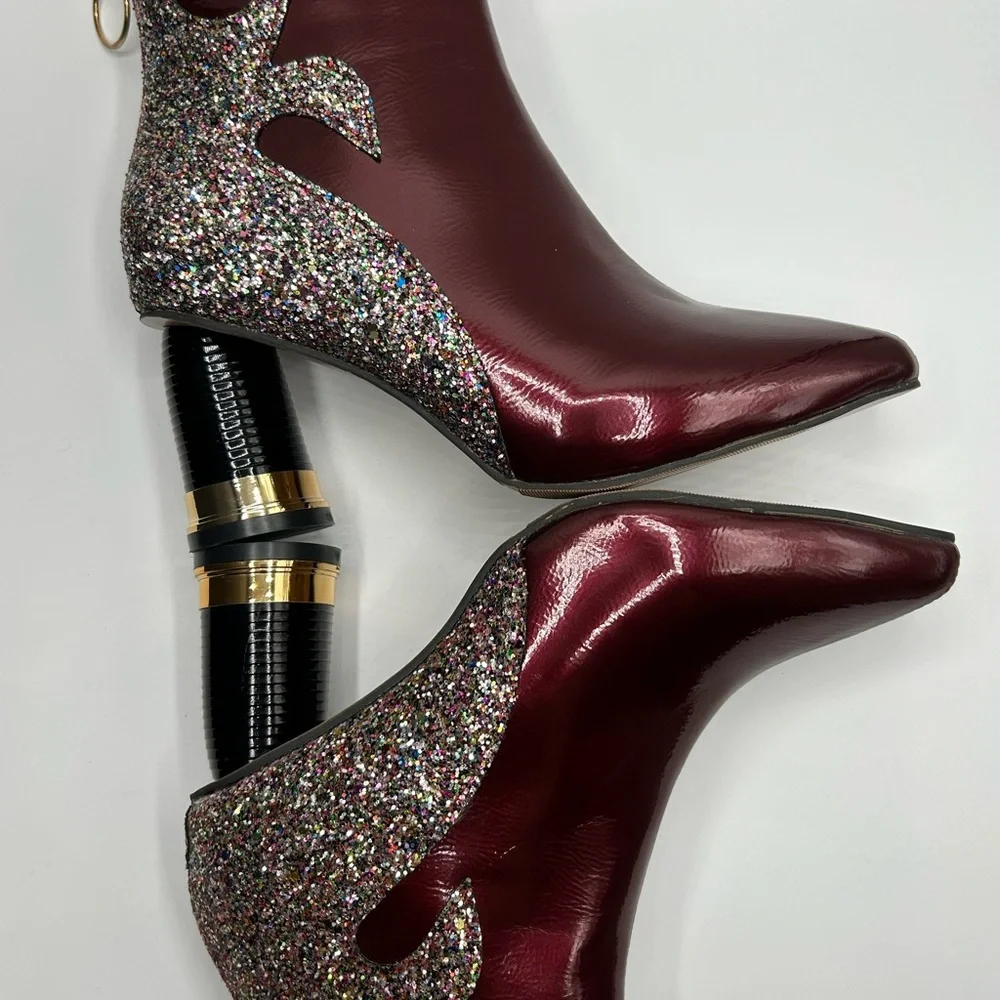Women’s Wine Multicolored Glitter Embellished Ankle Boots Size 9 1/2 NWOT - Picture 7 of 13